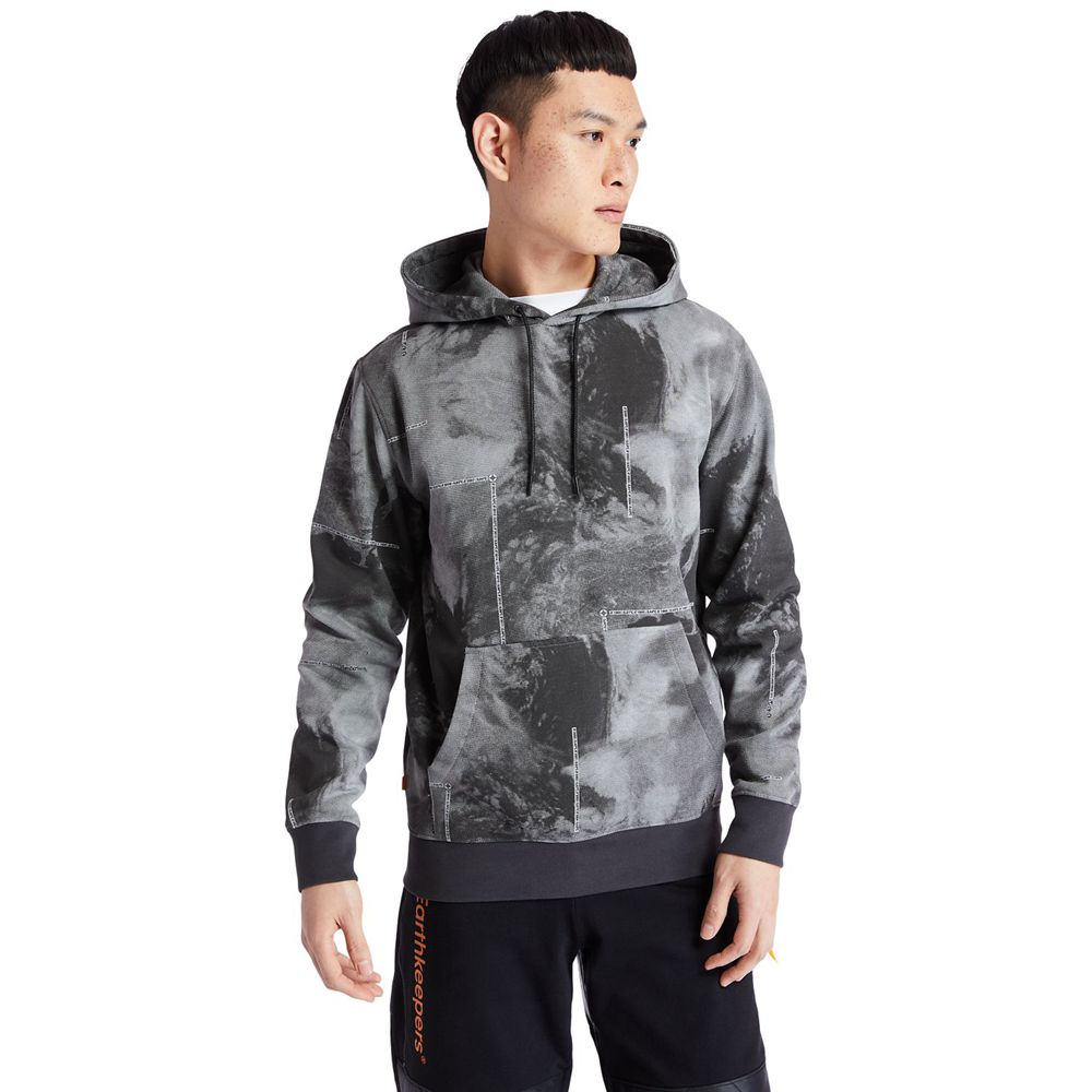 Timberland Mens Sweatshirts Reflective Printed Pullover Hoodie - Dark Grey - India TJ8375691